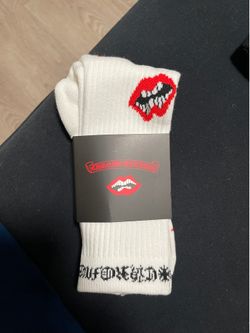 White and red matty boy mouth socks