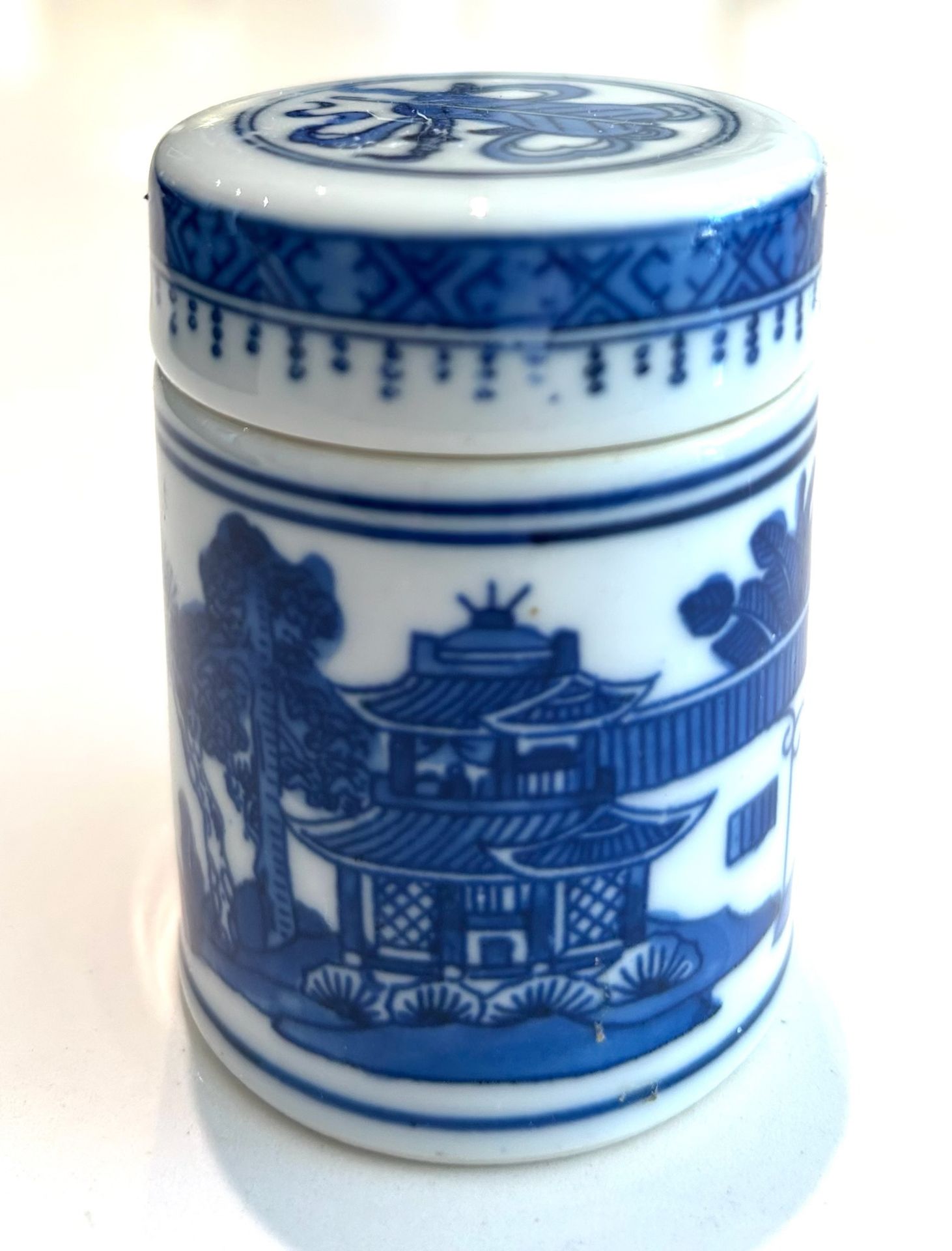 Blue White Porcelain Ginger Jar Lidded Vintage Decor 2.5”