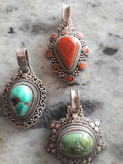 Carnelian and turquoise pendants