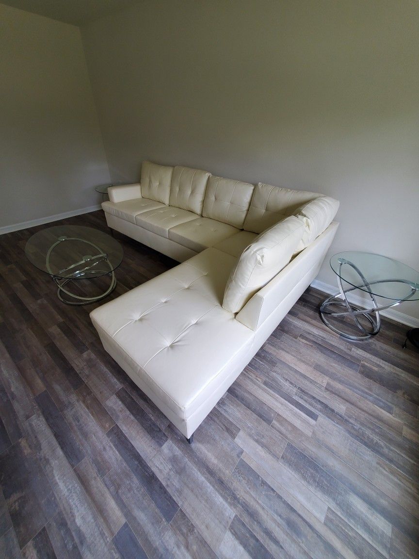 Sale Sale 2 Piece Sectional Sofa White Faux Leather $39 Down Take It Home Today - We Deliver