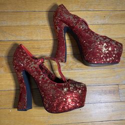 red sequin heels