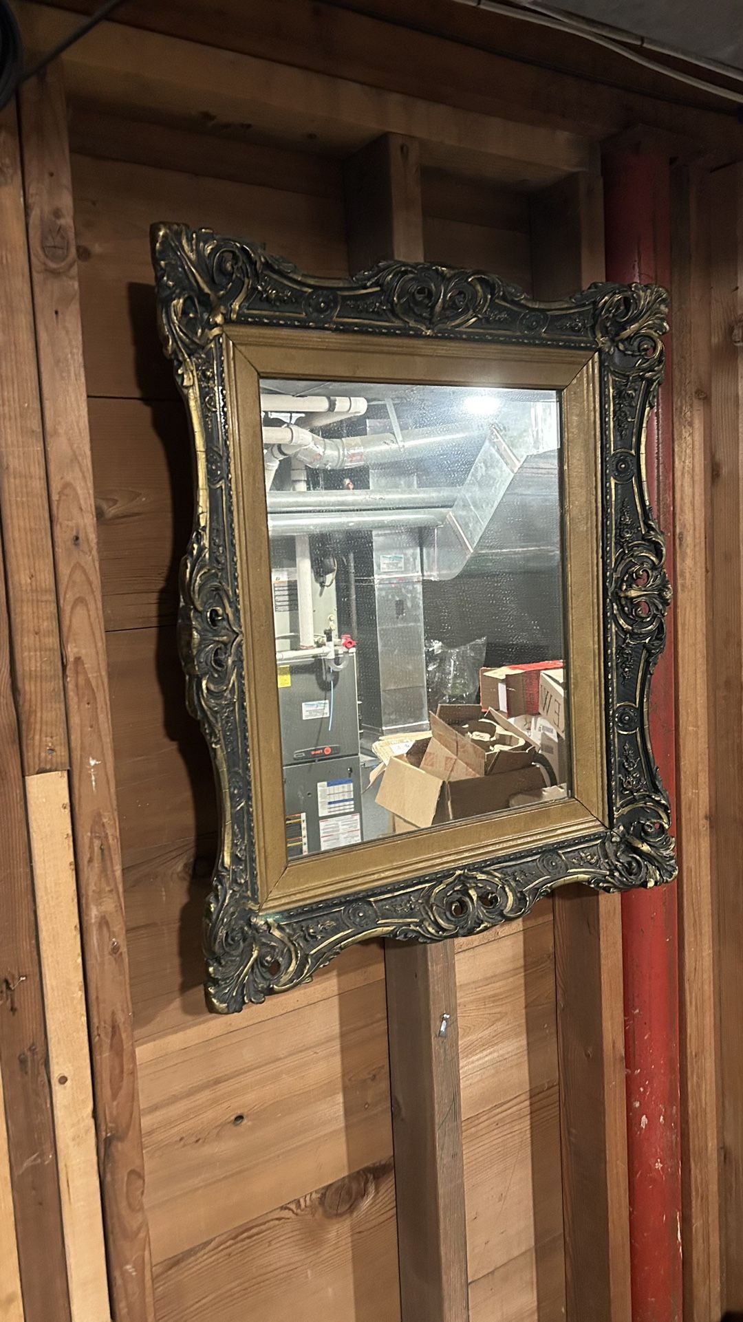 Antique Dark Green Painted Gold Gilded Wood Mirror