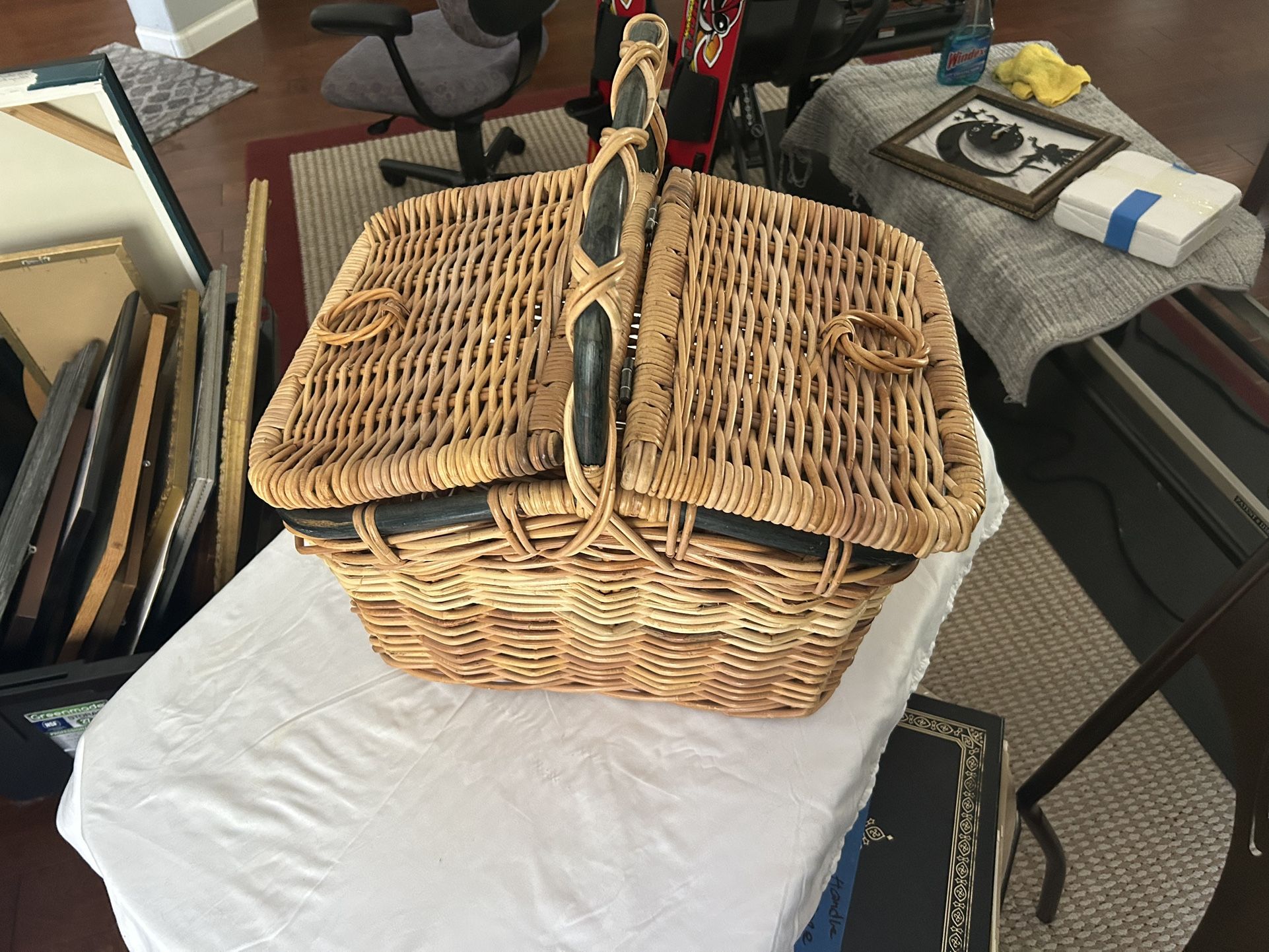 Mid Century Wicker Picnic Basket