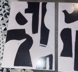 Lot of 6 Wooden Black and White Abstract Shapes Hanging Art Stupell Home Decor
