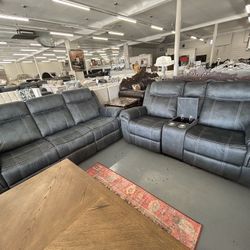 Leather Reclining Sofa Loveseat 