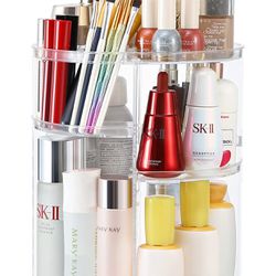 360 Rotating Makeup Organizers and Storage, Spinning Cosmetic Display Case with 6 Adjustable Layers for Bathroom Vanity Countertop