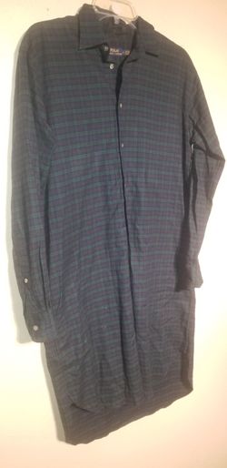 Polo Ralph Lauren 100% Cotton Women Long Sleeve Plaid Blue Green Shirt Dress S 2