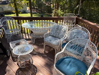 White Wicker Patio Furniture 9-Set