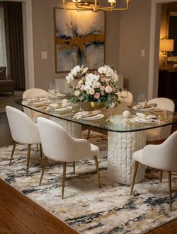 1980s Postmodern Tesselated Mactan Stone and Glass Dining Table