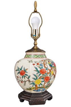 Asian Floral Porcelain Ginger Jar Table Lamp