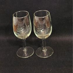 Vintage Etched Ship Schooner Glasses Set Of 2