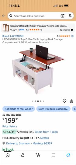 LAZYMOON Lift Top Coffee Table Laptop Desk Storage Compartment Solid Wood Home Furniture