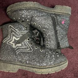 Skechers Twinkle Toes Glitter Star Combat Boots Girls 1Y