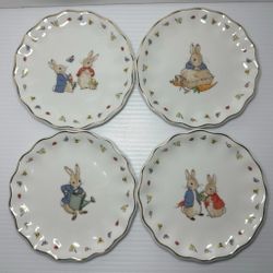 Zrike Peter Rabbit Set of 4 Appetizer Plates Scalloped Edge Beatrix Potter New