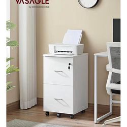 VASAGLE 2-Drawer File Cabinet, Locking Filing Cabinet for Home Office, Small Rolling Printer Stand,