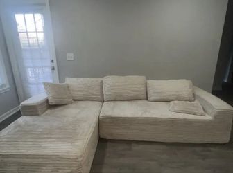 Beige corduroy sectional sofa with chaise 110" (new)