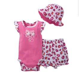GERBER Girls 3 PC Bodysuit Bloomers And Hat Set Pink Cat 0-3 Months Condition:   New Without Tags