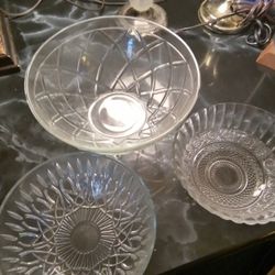THREE VINTAGE GLASS BOWLS NICE!