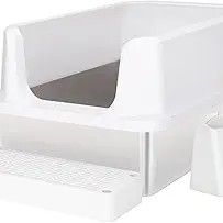 New Extra Large anti leak high sided stainless steel bottom (Repels Odors) And  white top kitty cat litter box w/ scoop And Holder, And Foot pedal 
