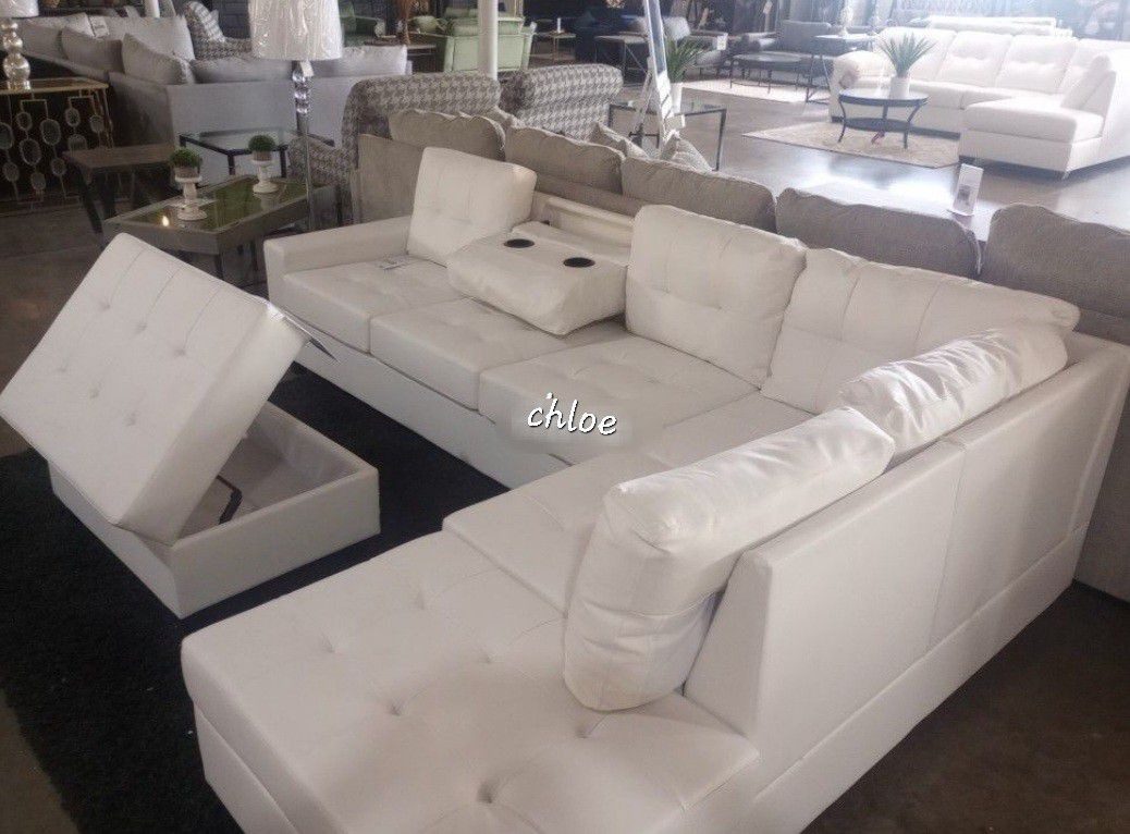 ◇ASK DISCOUNT COUPON👌 sofa Couch Loveseat Living room set sleeper recliner daybed futon 《Height White Reversible Sectional With Ottoman 