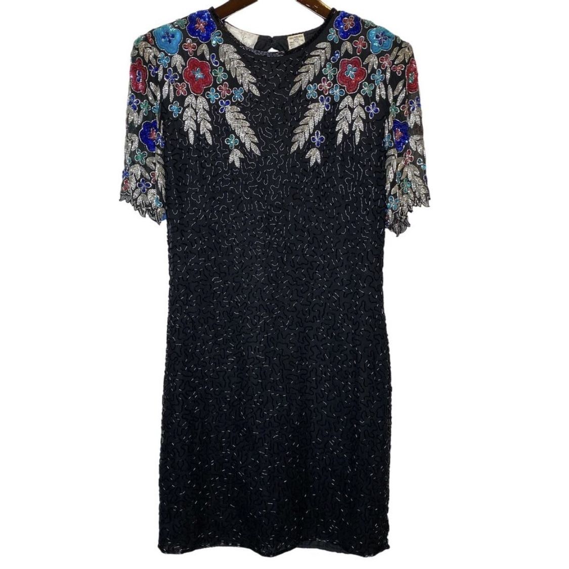 Laurence Kazar Vintage Silk Beaded and Sequin Black Dress size PL / LP