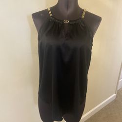 INC. black top size PS Beautiful black blouse featuring collar chain, sleeveless, flowing fabric Like new condition
