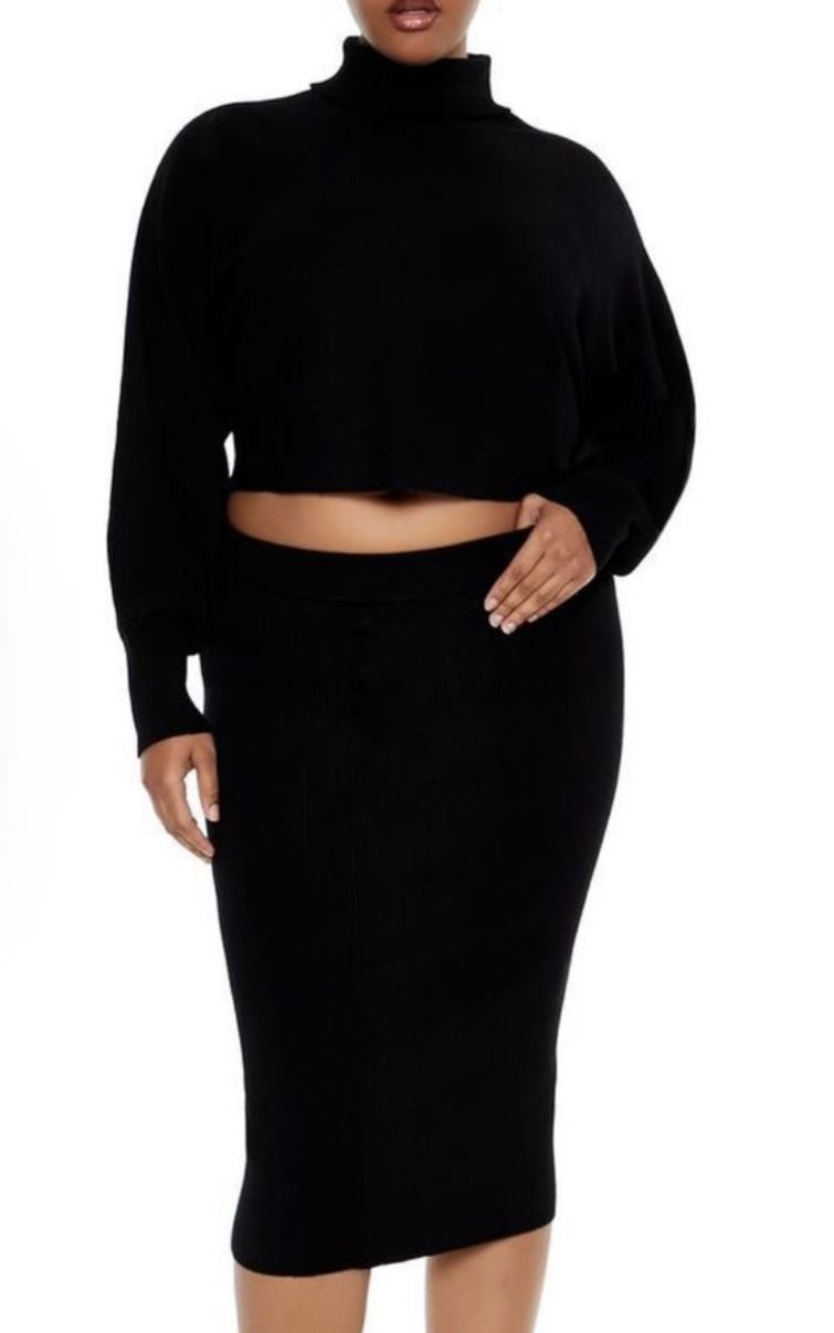 Plus Size Sweater-Knit Top & Skirt Set 1X