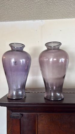 Transparent purple glass vase (2) two
