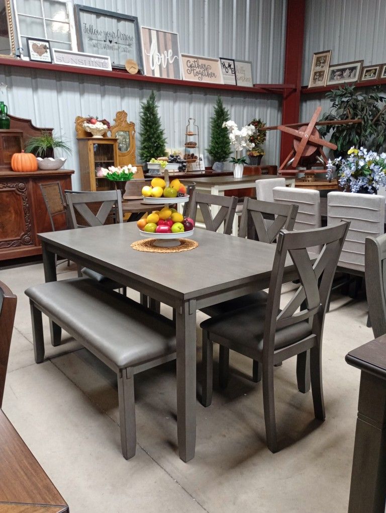Gray Farmhouse Style Kitchen Table Set 