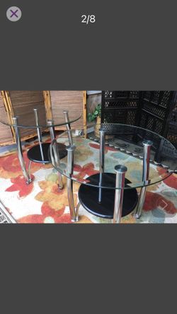2 Matching Glass-Top Round Tables - 26" Diameter x 26" H - Tempered glass