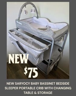 NEW Saryocy Baby Bassinet Bedside Sleeper Portable Crib with Changing Table & Storage