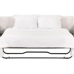 Clara 86" Slim Arm Queen Sleeper Sofa in Performance Stone Basketweave, Natural Gray Oak