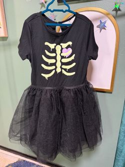 H&M Girls Black Halloween Glow-in-the-Dark Skeleton Tulle Dress - Size 8/10 Medium Dress Up Costume