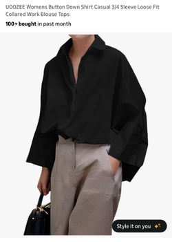 UOOZEE Womens Button Down Blouse Tops 3/4 Sleeve Loose Fit Collared Size M NWT