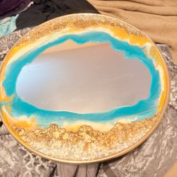 Resin Art Geode Mirror Round Tray