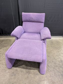 Used Purple Fabric Armchair with Matching Ottomans