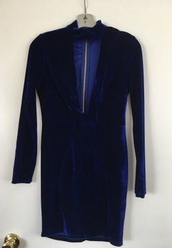 Royal blue deep V velvet dress