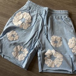 Baby Blue Denim Tear Shorts
