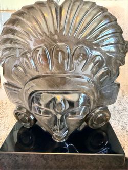 RARE Handcrafted Gold Sheen Obsidian Aztec Warrior Head Sculpture