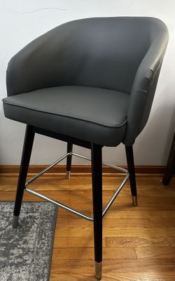 BRAND NEW Gray Leather / Walnut Bar Stool