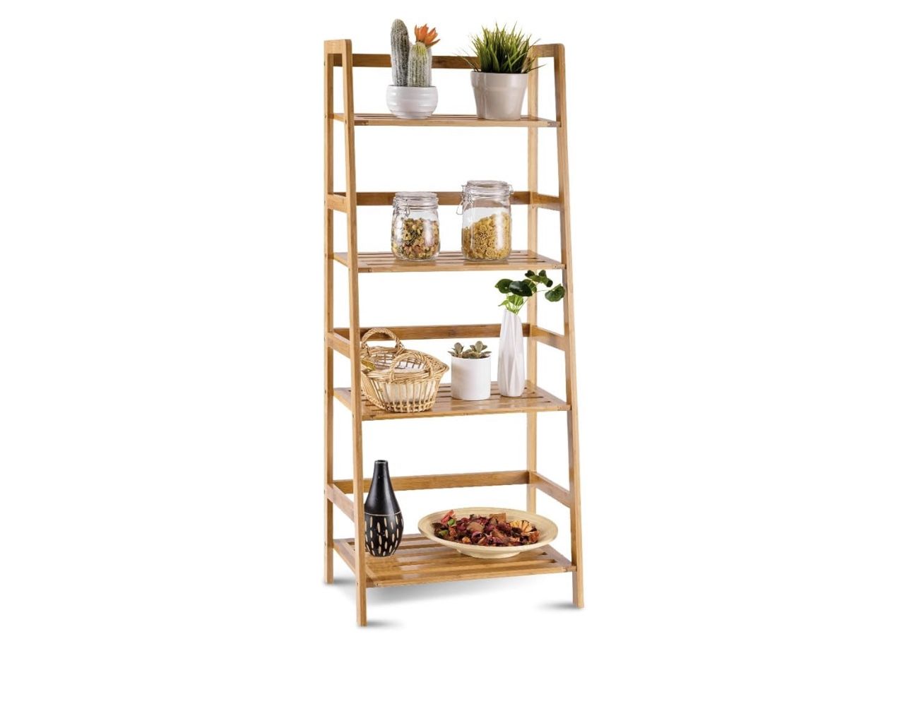 "Costway 47.5"" 4-Tier Bamboo Ladder Shelf – Multi-Functional Storage & Display Rack