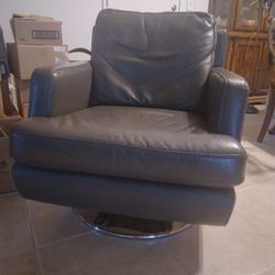 Grey Leather Swivel Chair