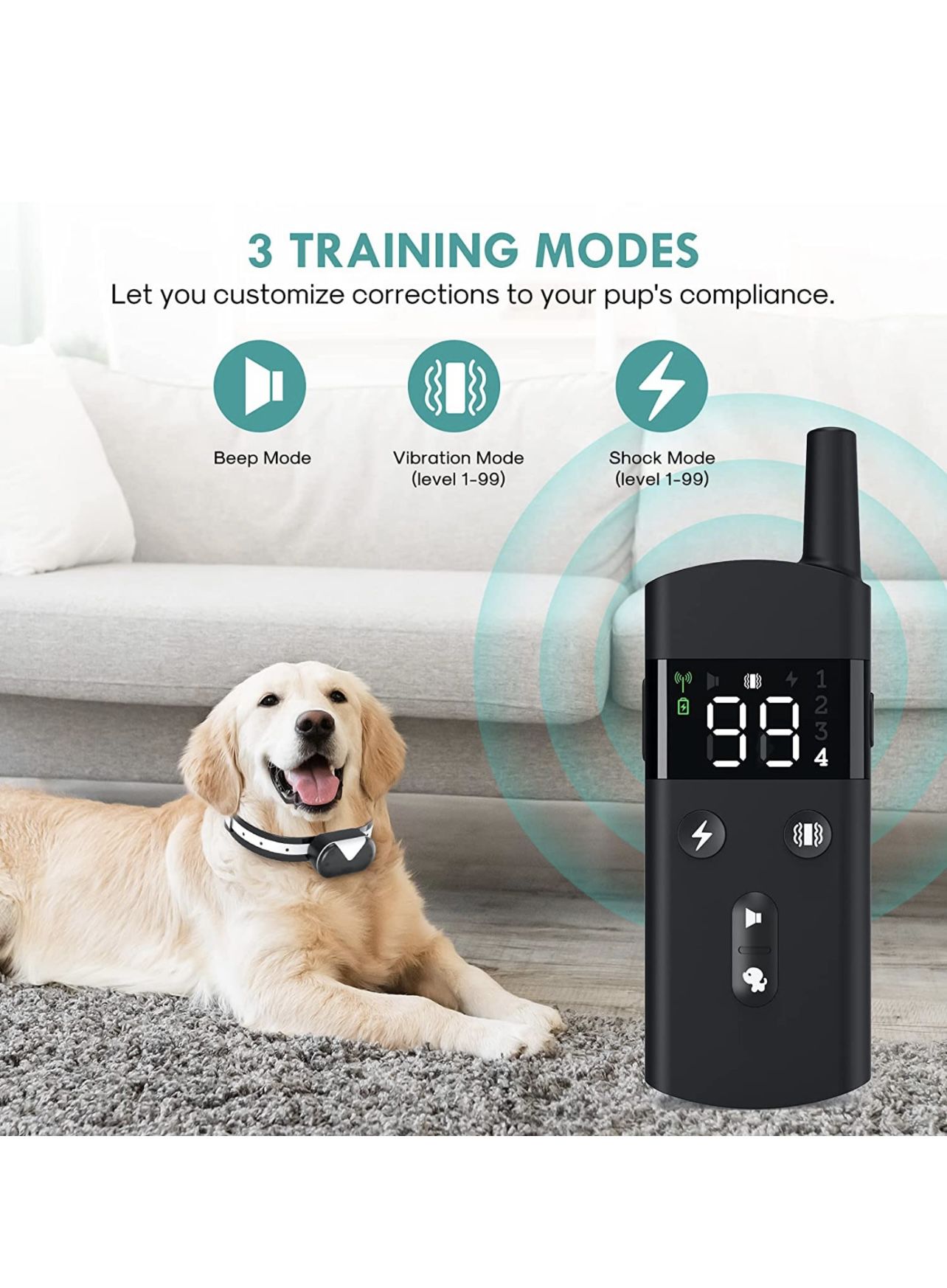 Dog Shock Collar with Remote - Electric Dog Training Collar 2600FT, Rechargeable Waterproof Collars with Vibration, Electric Shock, Beep and Security 