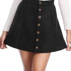 Fuinloth Women's Faux Suede Skirt Button Closure A-Line High Wasit Mini Short Skirt