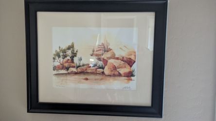 L S Burton Red Rock pond watercolor