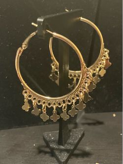 Gold Hoop Earrings with Dangled Clover Charms - Women Jewelry