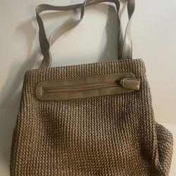 Charter Club Classics women’s Woven Straw Shoulder Bag – Tan/Natural with Leather Trim