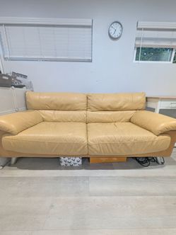Tan Leather 2-Seat Sofa