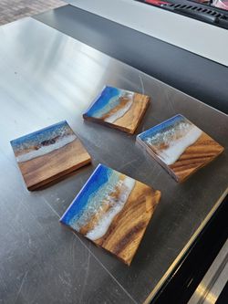 Monkey Pod Resin Beach Coaster Set