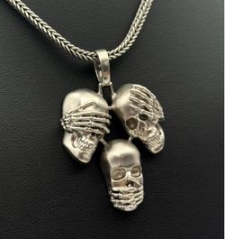 Jewelry .925 solid sterling silver big three scull Pendant charm